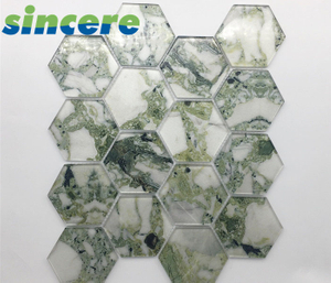 Good Selling Shiny Decoration Backsplash Hexagon Shape Bathroom Tiles Glass Mosaic