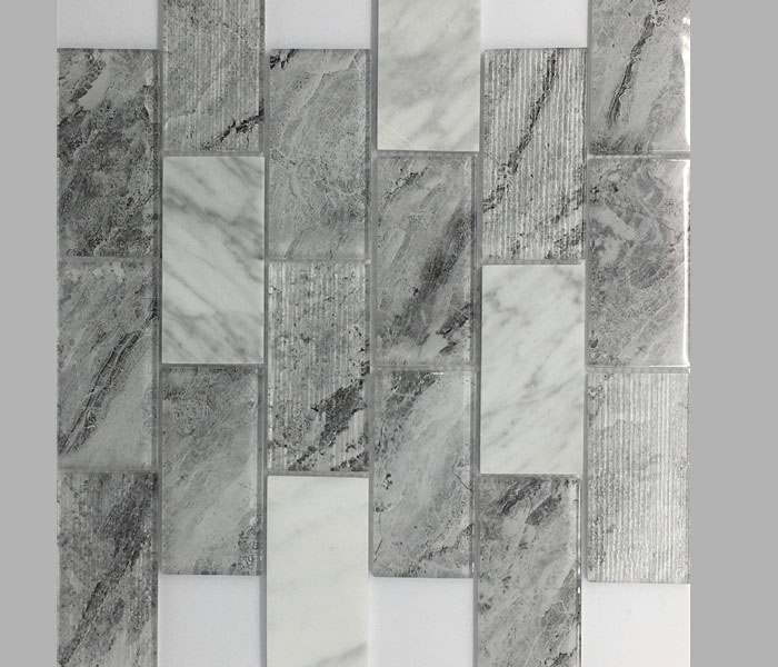 Cheap Price Gray White Kitchen Back Splash Wall Tiles Rectangle Glass Mosaic