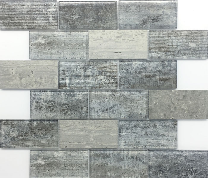 Cheap Price Gray White Kitchen Back Splash Wall Tiles Rectangle Glass Mosaic