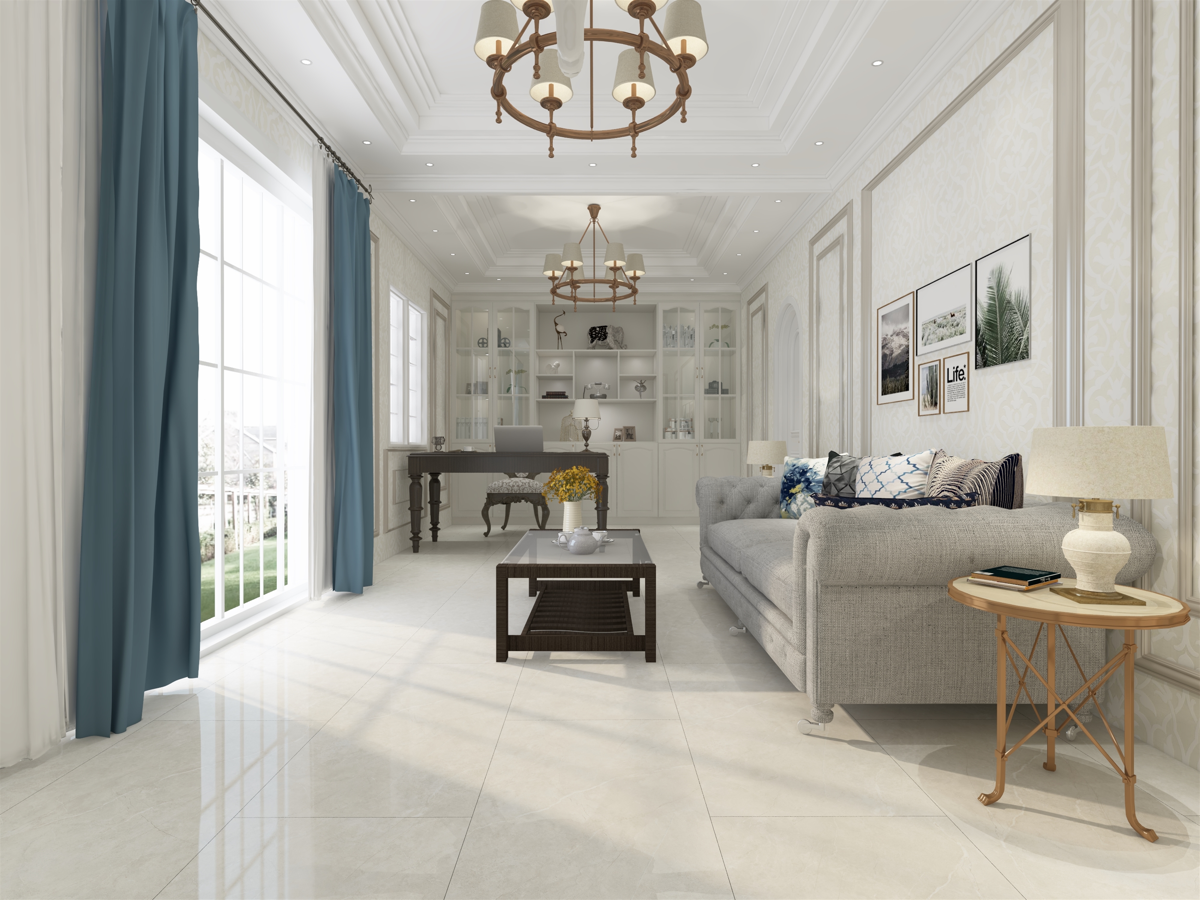 效果图-New Arrival Bedroom Living Room Hotel Glazed Porcelain Tile Floor Tile