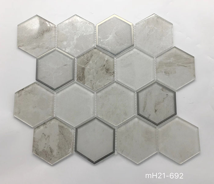 Good Selling Shiny Decoration Backsplash Hexagon Shape Bathroom Tiles Glass Mosaic