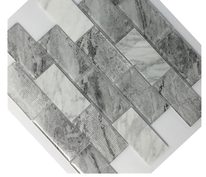 Cheap Price Gray White Kitchen Back Splash Wall Tiles Rectangle Glass Mosaic