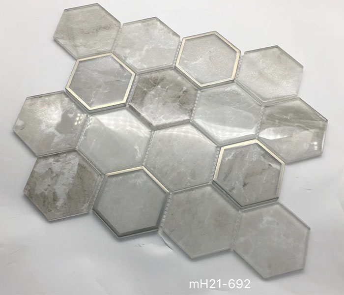 Good Selling Shiny Decoration Backsplash Hexagon Shape Bathroom Tiles Glass Mosaic